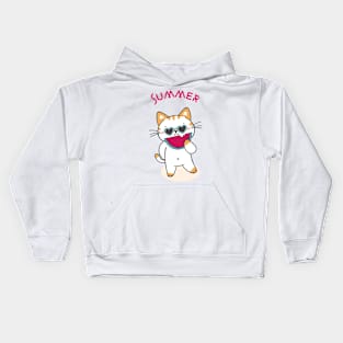 Cute Cat Eating Watermelon Kids Hoodie